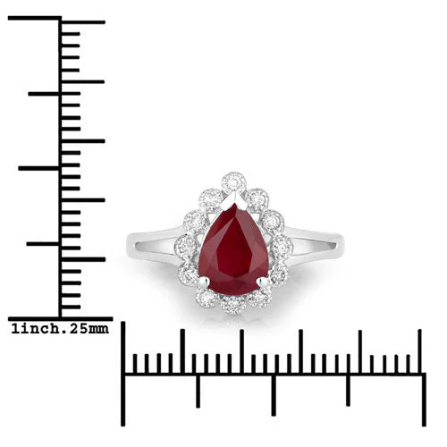 1.31 Carat Genuine Ruby and White Diamond 14K White Gold Ring - Image 3