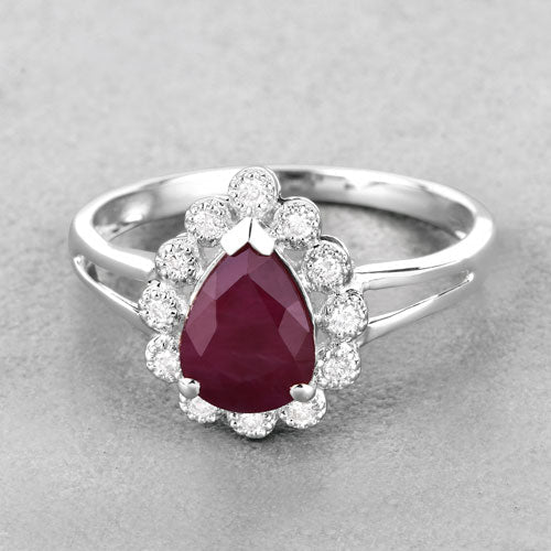 1.31 Carat Genuine Ruby and White Diamond 14K White Gold Ring - Image 4