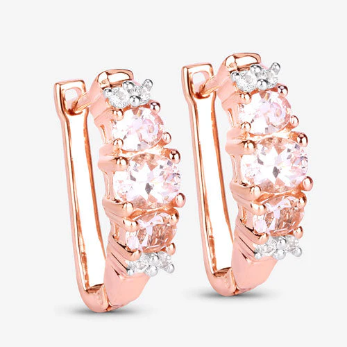 1.32 Carat Genuine Morganite and White Topaz .925 Sterling Silver Earrings - Image 11