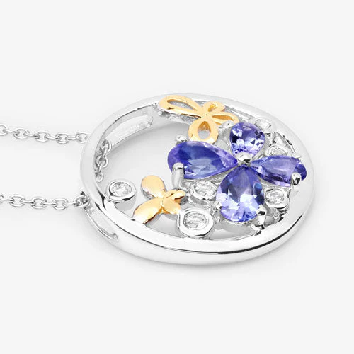1.33 Carat Genuine Tanzanite and White Topaz .925 Sterling Silver Pendant - Image 10