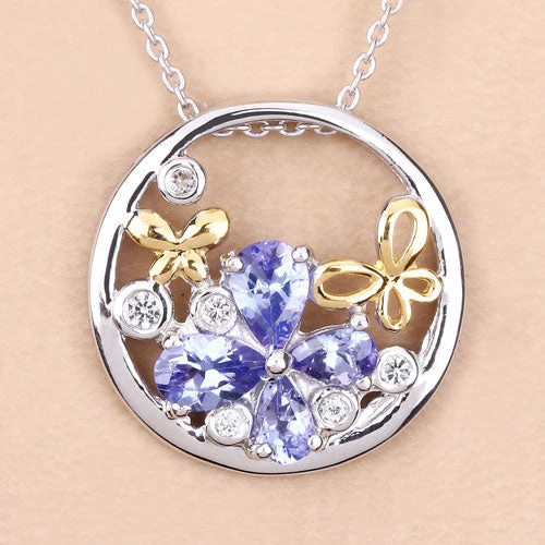 1.33 Carat Genuine Tanzanite and White Topaz .925 Sterling Silver Pendant - Image 11
