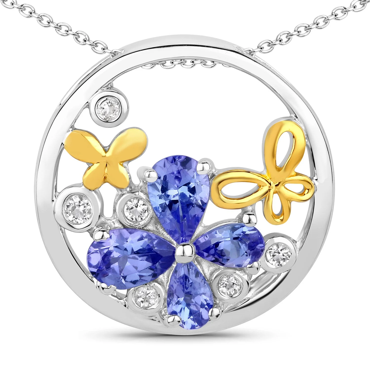 1.33 Carat Genuine Tanzanite and White Topaz .925 Sterling Silver Pendant - Image 13