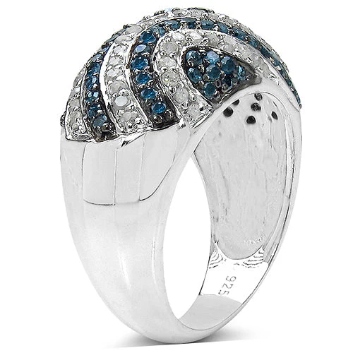 1.34 Carat Genuine Blue Diamond & White Diamond .925 Sterling Silver Ring - Image 5