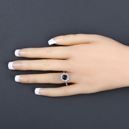 1.34 Carat Genuine Blue Sapphire and White Diamond 10K White Gold Ring - Image 5