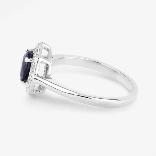 1.34 Carat Genuine Blue Sapphire and White Diamond 10K White Gold Ring - Image 6