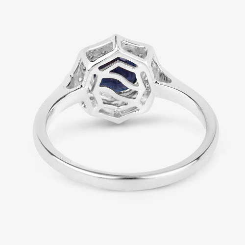 1.34 Carat Genuine Blue Sapphire and White Diamond 10K White Gold Ring - Image 7