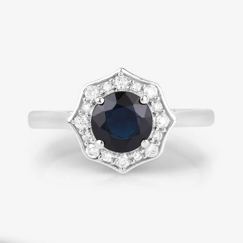 1.34 Carat Genuine Blue Sapphire and White Diamond 10K White Gold Ring - Image 8