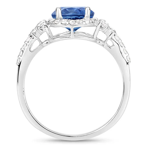 1.34 Carat Genuine Blue Sapphire and White Diamond 14K White Gold Ring - Image 5