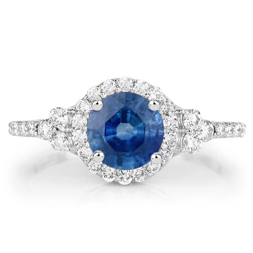 1.34 Carat Genuine Blue Sapphire and White Diamond 14K White Gold Ring - Image 6