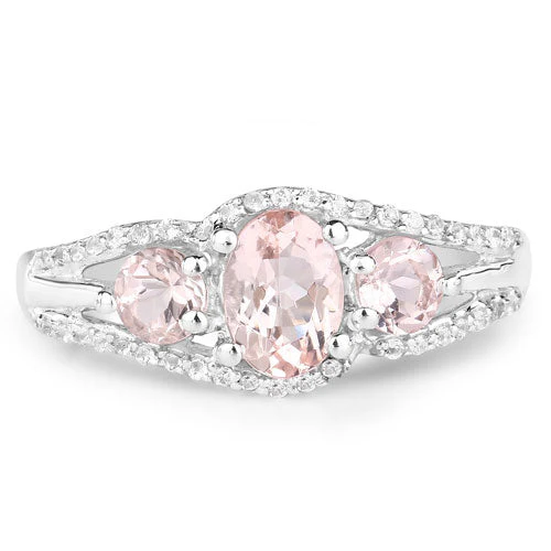 1.34 Carat Genuine Morganite and White Topaz .925 Sterling Silver Ring - Image 6