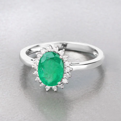 1.34 Carat Genuine Zambian Emerald and White Diamond 10K White Gold Ring - Image 4