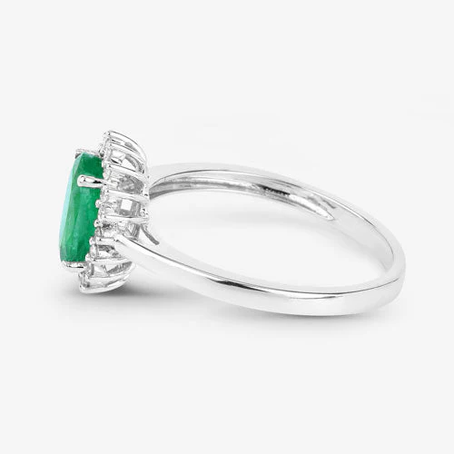 1.34 Carat Genuine Zambian Emerald and White Diamond 10K White Gold Ring - Image 6