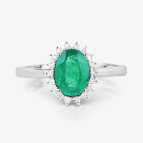 1.34 Carat Genuine Zambian Emerald and White Diamond 10K White Gold Ring - Image 8