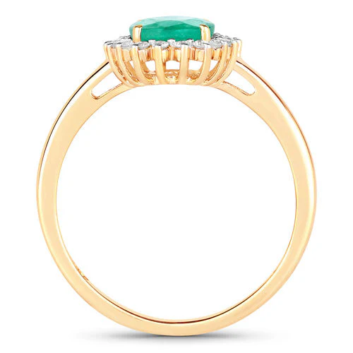 1.34 Carat Genuine Zambian Emerald and White Diamond 10K Yellow Gold Ring - Image 2