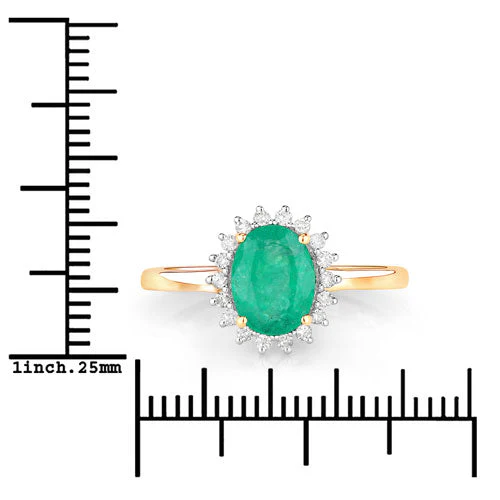 1.34 Carat Genuine Zambian Emerald and White Diamond 10K Yellow Gold Ring - Image 3