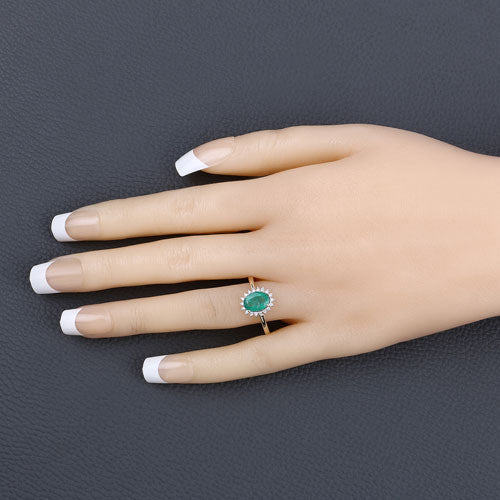 1.34 Carat Genuine Zambian Emerald and White Diamond 10K Yellow Gold Ring - Image 5