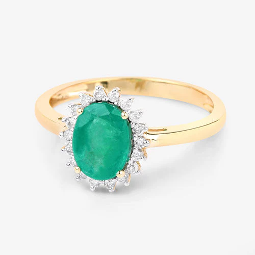 1.34 Carat Genuine Zambian Emerald and White Diamond 10K Yellow Gold Ring - Image 6
