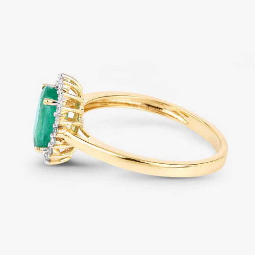 1.34 Carat Genuine Zambian Emerald and White Diamond 10K Yellow Gold Ring - Image 7