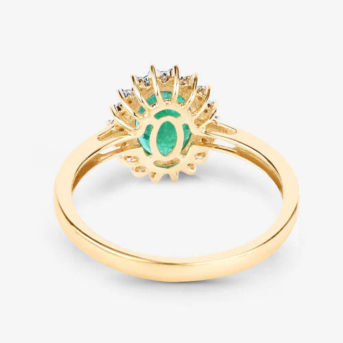 1.34 Carat Genuine Zambian Emerald and White Diamond 10K Yellow Gold Ring - Image 8