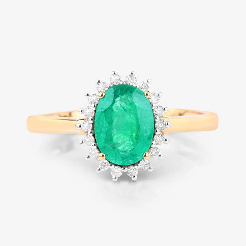 1.34 Carat Genuine Zambian Emerald and White Diamond 10K Yellow Gold Ring - Image 9