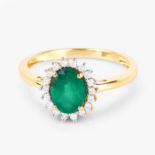 1.34 Carat Genuine Zambian Emerald and White Diamond 14K Yellow Gold Ring - Image 15