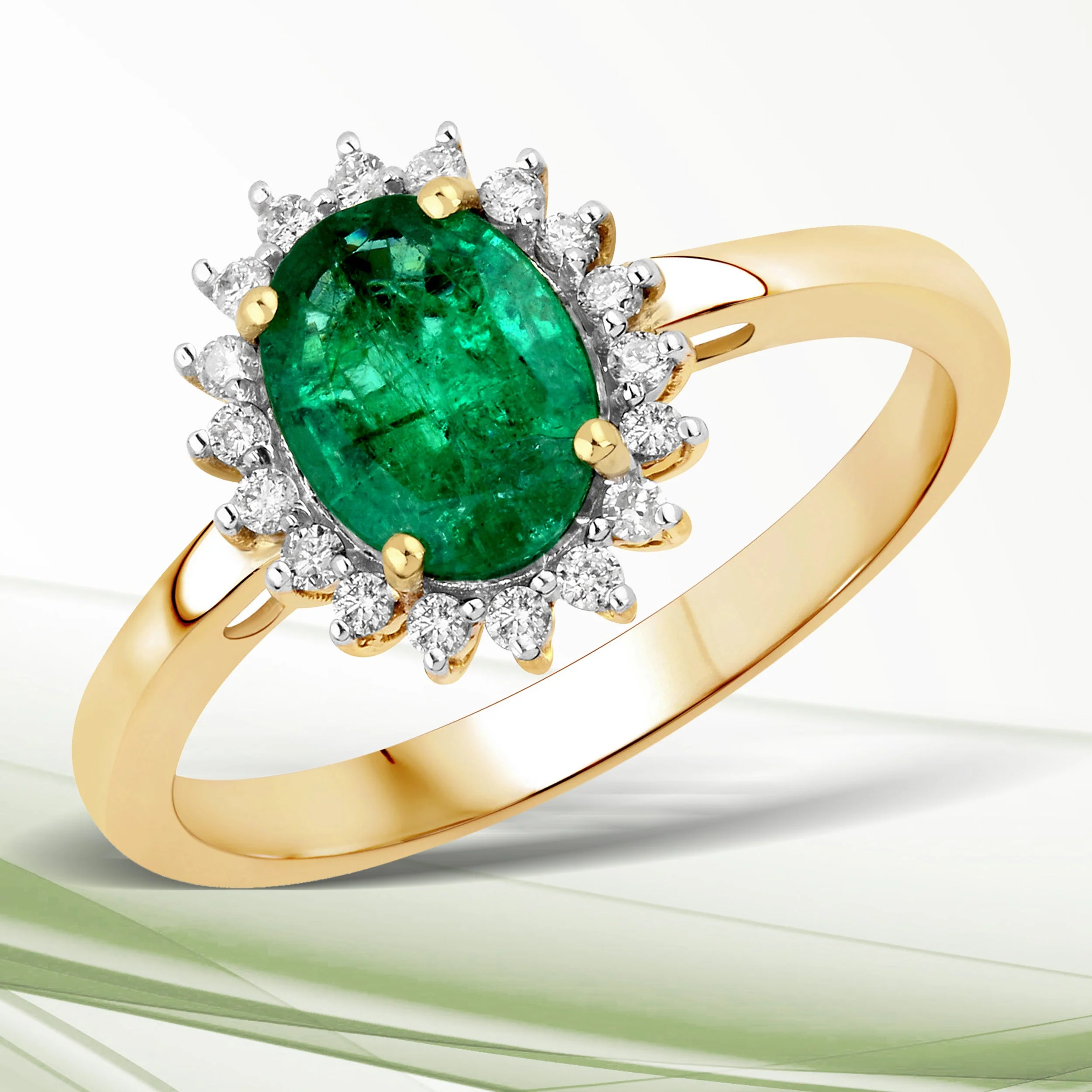 1.34 Carat Genuine Zambian Emerald and White Diamond 14K Yellow Gold Ring - Image 5