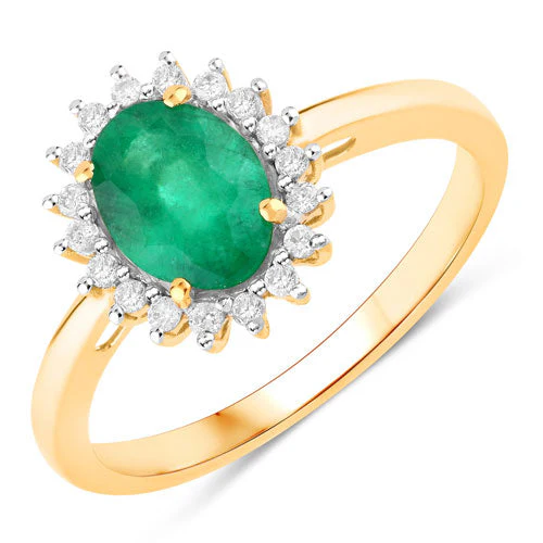 1.34 Carat Genuine Zambian Emerald and White Diamond 14K Yellow Gold Ring - Image 7