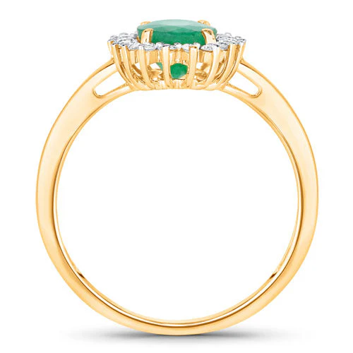 1.34 Carat Genuine Zambian Emerald and White Diamond 14K Yellow Gold Ring - Image 8