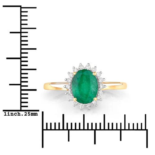 1.34 Carat Genuine Zambian Emerald and White Diamond 14K Yellow Gold Ring - Image 9