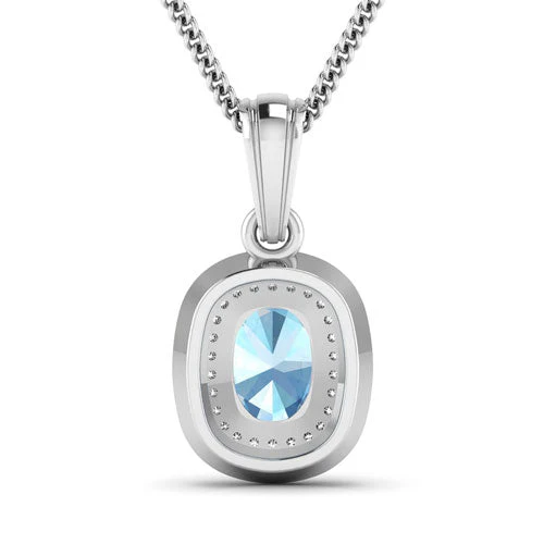 1.35 Carat Genuine Aquamarine and White Diamond 14K White Gold Pendant - Image 6