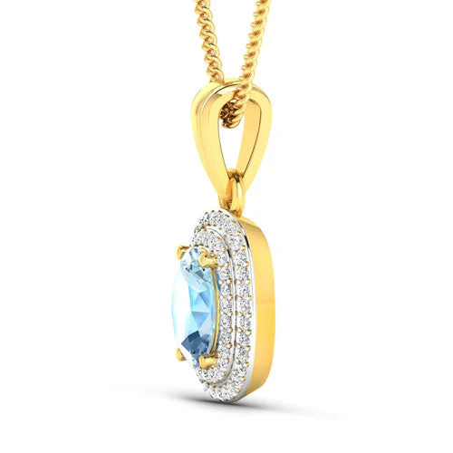 1.35 Carat Genuine Aquamarine and White Diamond 14K Yellow Gold Pendant - Image 5