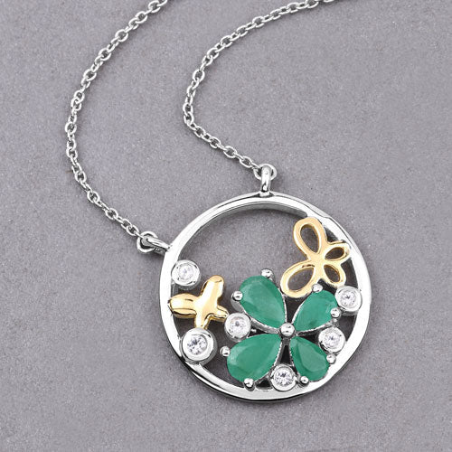 1.35 Carat Genuine Emerald and White Topaz .925 Sterling Silver Pendant - Image 8