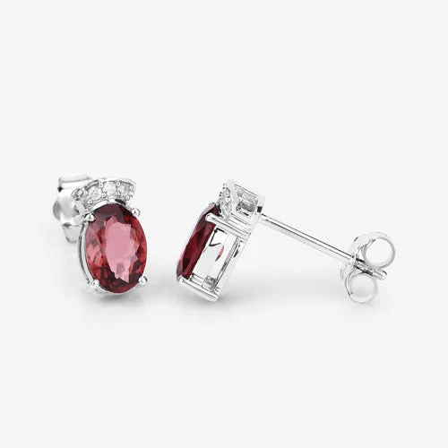 1.35 Carat Genuine Pink Tourmaline and White Diamond 14K White Gold Earrings - Image 10