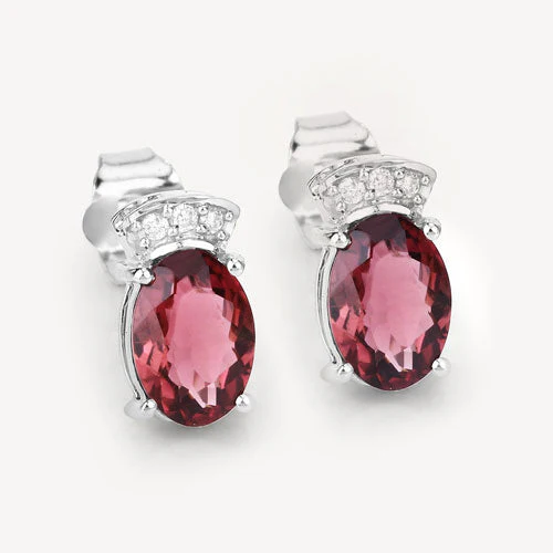 1.35 Carat Genuine Pink Tourmaline and White Diamond 14K White Gold Earrings - Image 11