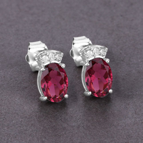 1.35 Carat Genuine Pink Tourmaline and White Diamond 14K White Gold Earrings - Image 8
