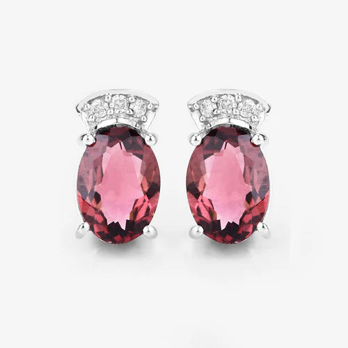 1.35 Carat Genuine Pink Tourmaline and White Diamond 14K White Gold Earrings - Image 9