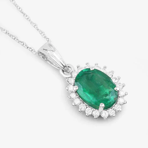 1.36 Carat Genuine Zambian Emerald and White Diamond 10K White Gold Pendant - Image 7