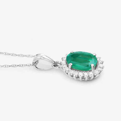 1.36 Carat Genuine Zambian Emerald and White Diamond 10K White Gold Pendant - Image 8
