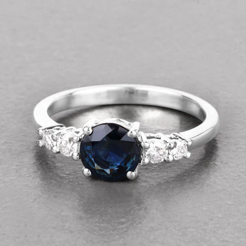 1.38 Carat Genuine Blue Sapphire and White Diamond 14K White Gold Ring - Image 4