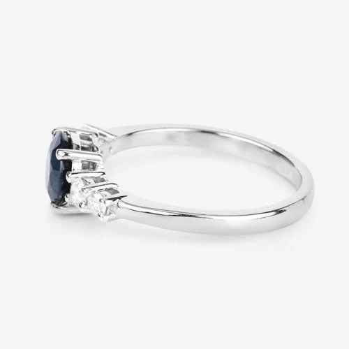 1.38 Carat Genuine Blue Sapphire and White Diamond 14K White Gold Ring - Image 6