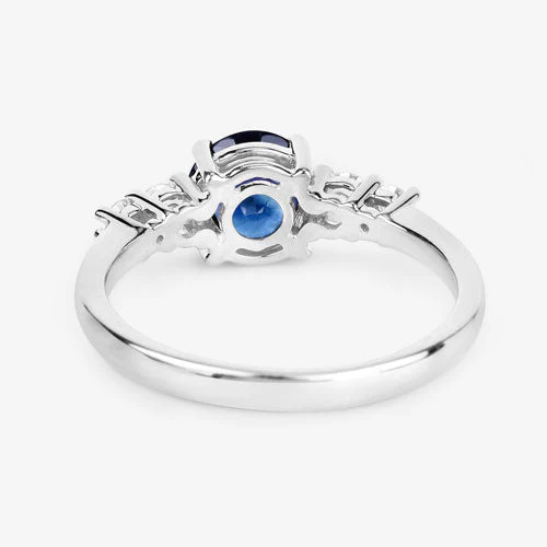 1.38 Carat Genuine Blue Sapphire and White Diamond 14K White Gold Ring - Image 7