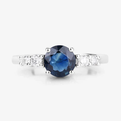 1.38 Carat Genuine Blue Sapphire and White Diamond 14K White Gold Ring - Image 8