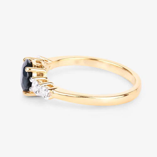 1.38 Carat Genuine Blue Sapphire and White Diamond 14K Yellow Gold Ring - Image 6