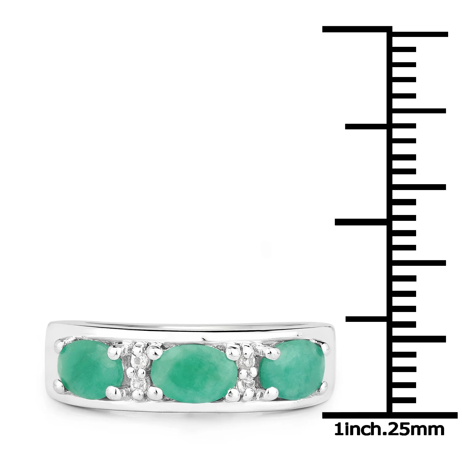 1.38 Carat Genuine Emerald and White Topaz .925 Sterling Silver Ring - Image 3