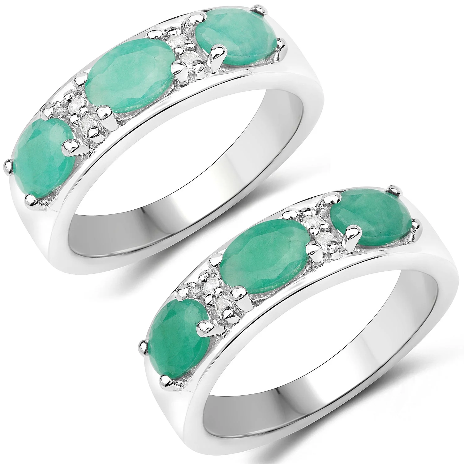 1.38 Carat Genuine Emerald and White Topaz .925 Sterling Silver Ring - Image 4