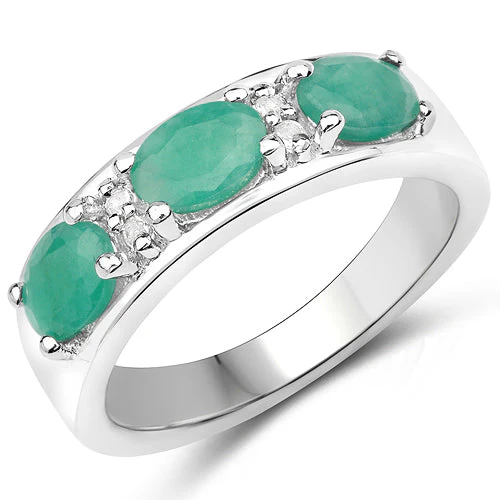 1.38 Carat Genuine Emerald and White Topaz .925 Sterling Silver Ring - Image 5