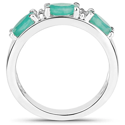 1.38 Carat Genuine Emerald and White Topaz .925 Sterling Silver Ring - Image 6