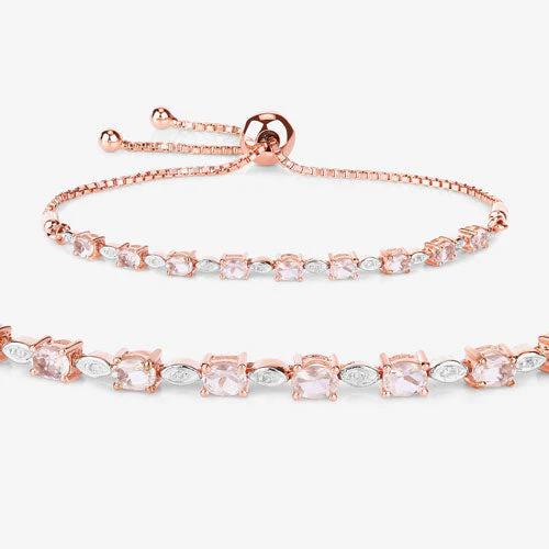 1.38 Carat Genuine Morganite and White Diamond .925 Sterling Silver Bracelet - Image 10