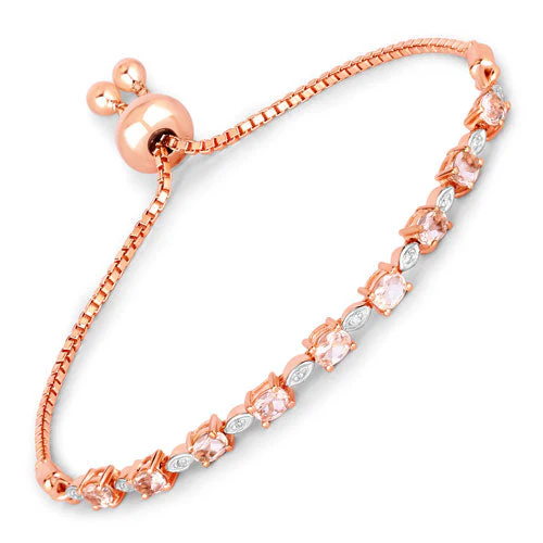 1.38 Carat Genuine Morganite and White Diamond .925 Sterling Silver Bracelet - Image 4