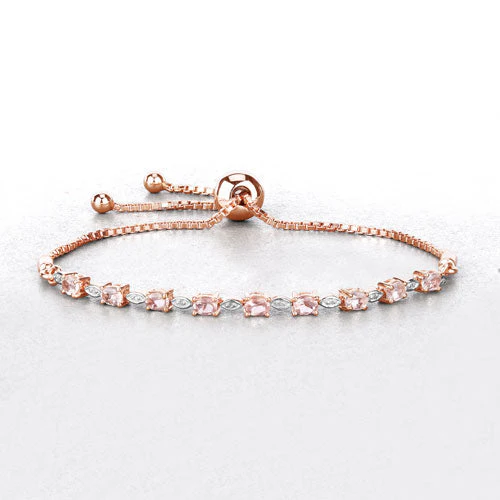 1.38 Carat Genuine Morganite and White Diamond .925 Sterling Silver Bracelet - Image 8